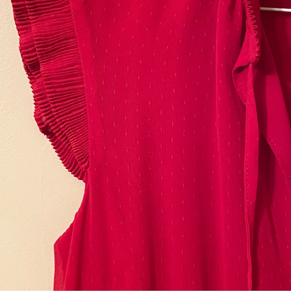 H&M red dress mini length cap sleeves elastic waist flowing material size 0 - Picture 6 of 15